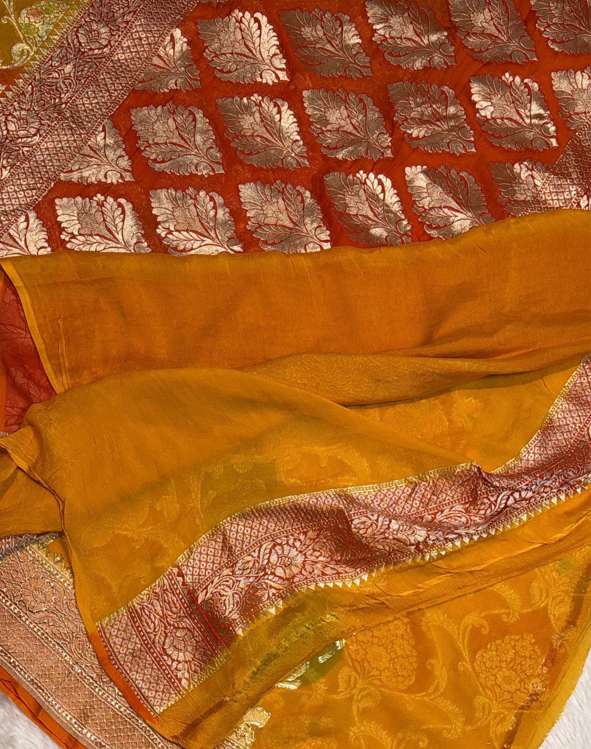 Rangkat X Minakari Original Platinum Zari Pure Khaddi Georgette Double Zari Saree
