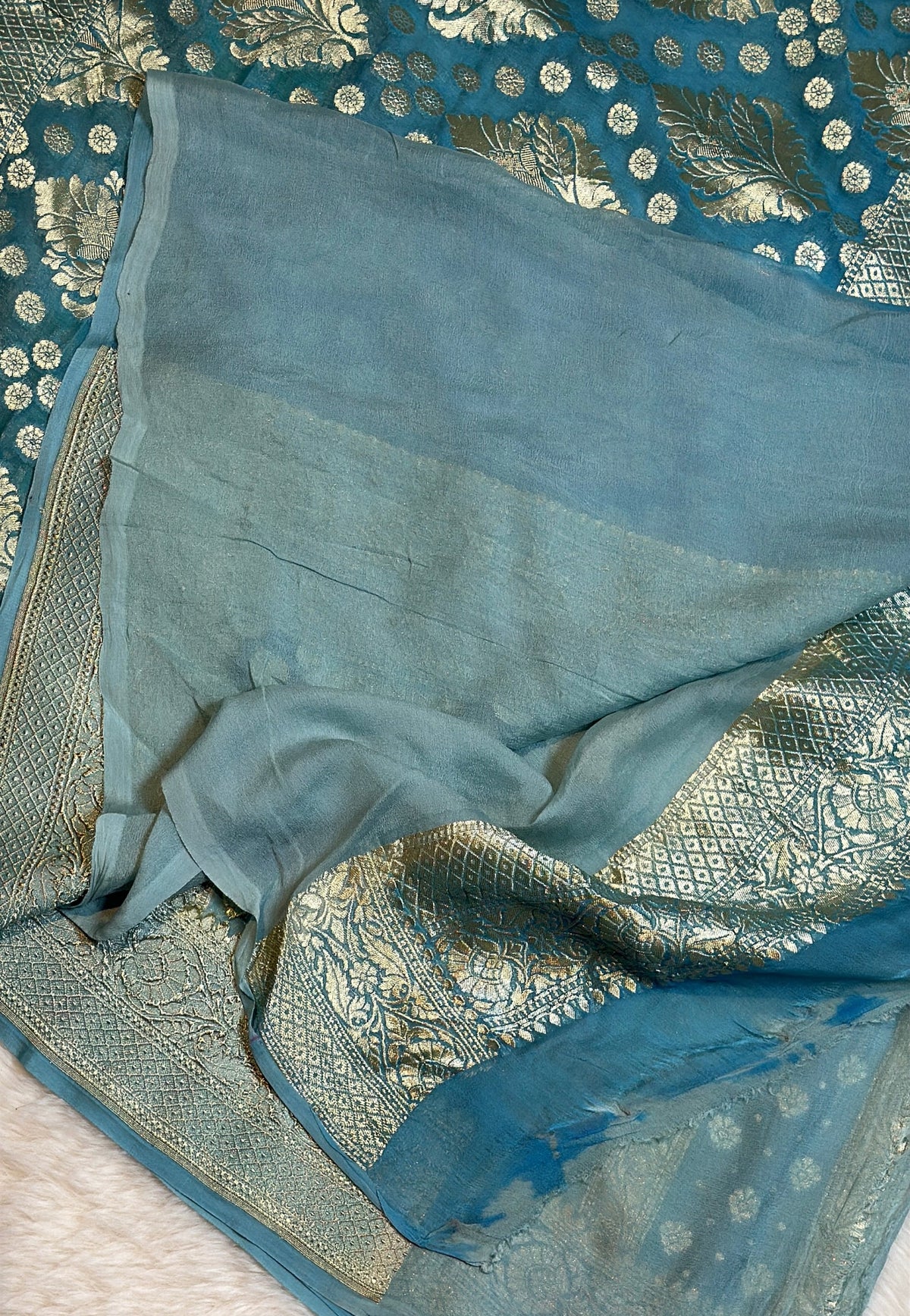 Rangkat X Minakari Original Platinum Zari Pure Khaddi Georgette Double Zari Saree