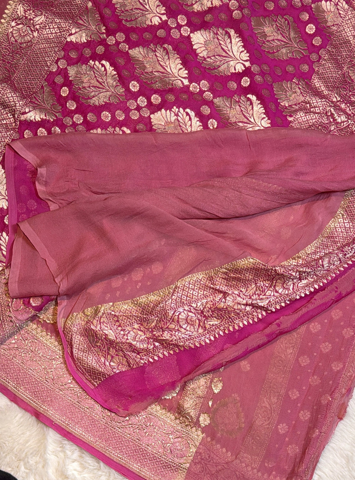 Rangkat X Minakari Original Platinum Zari Pure Khaddi Georgette Double Zari Saree