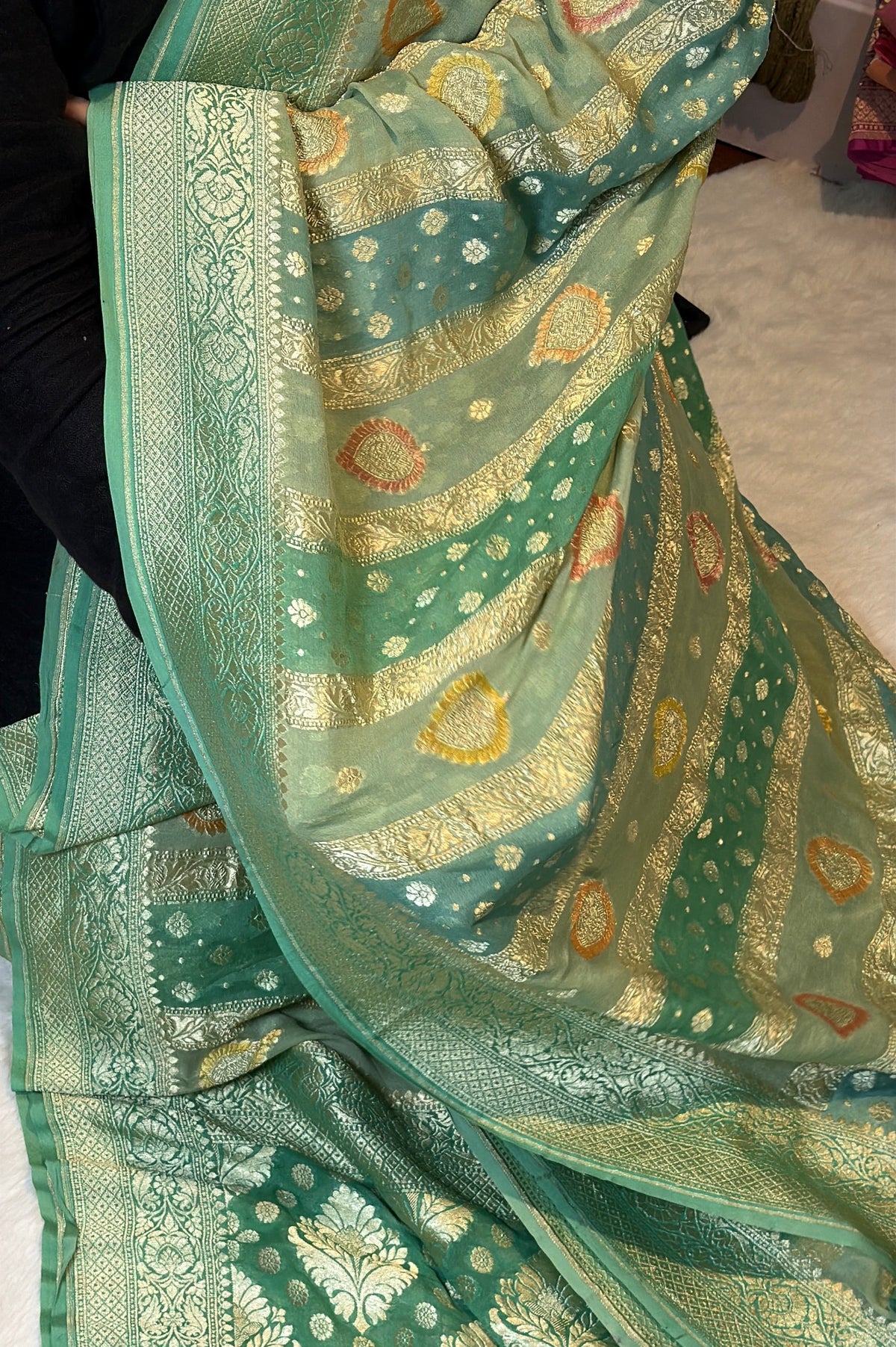 Rangkat X Minakari Original Platinum Zari Pure Khaddi Georgette Double Zari Saree