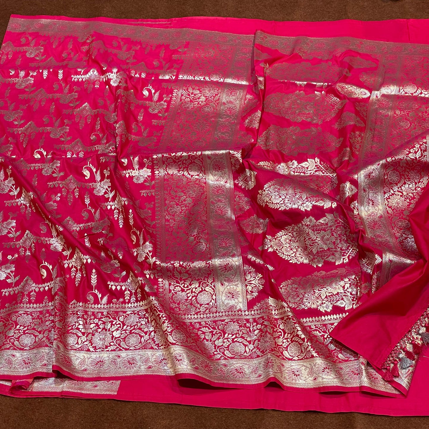 Katan Silk Sarees Water Zari Designer Jaal Sona Rupa Zari