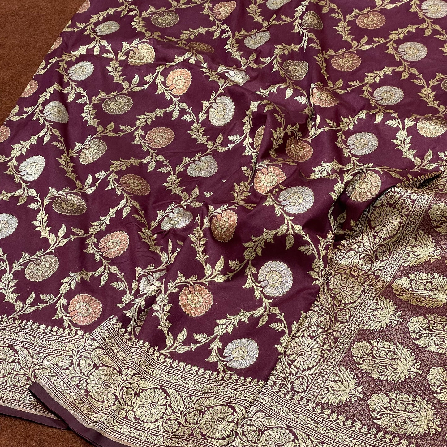 Katan Silk Sarees Sona Rupa Antique Copper Zari Weave Jangla Weave