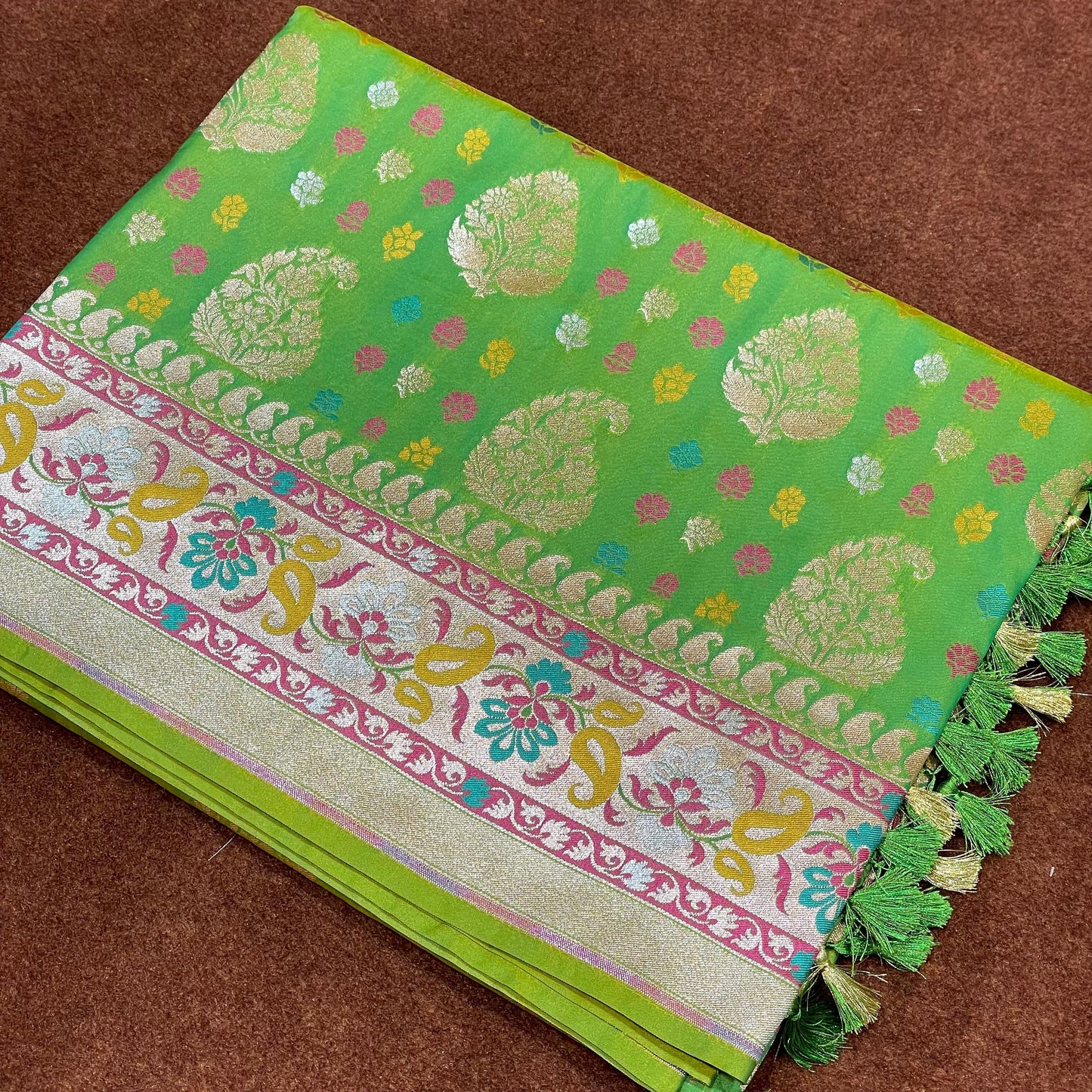 Katan Silk Sarees Designer Meenakari Weaving Design Alfi Buti