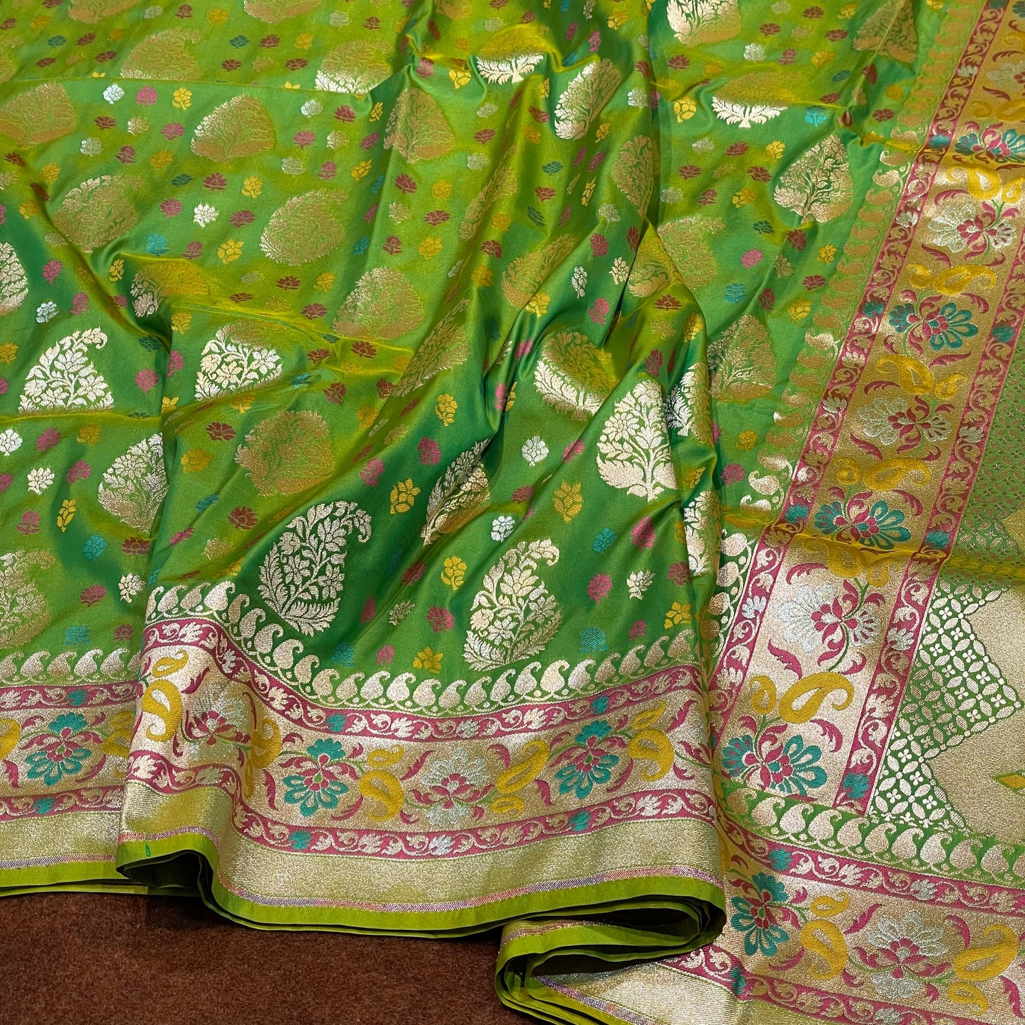 Katan Silk Sarees Designer Meenakari Weaving Design Alfi Buti
