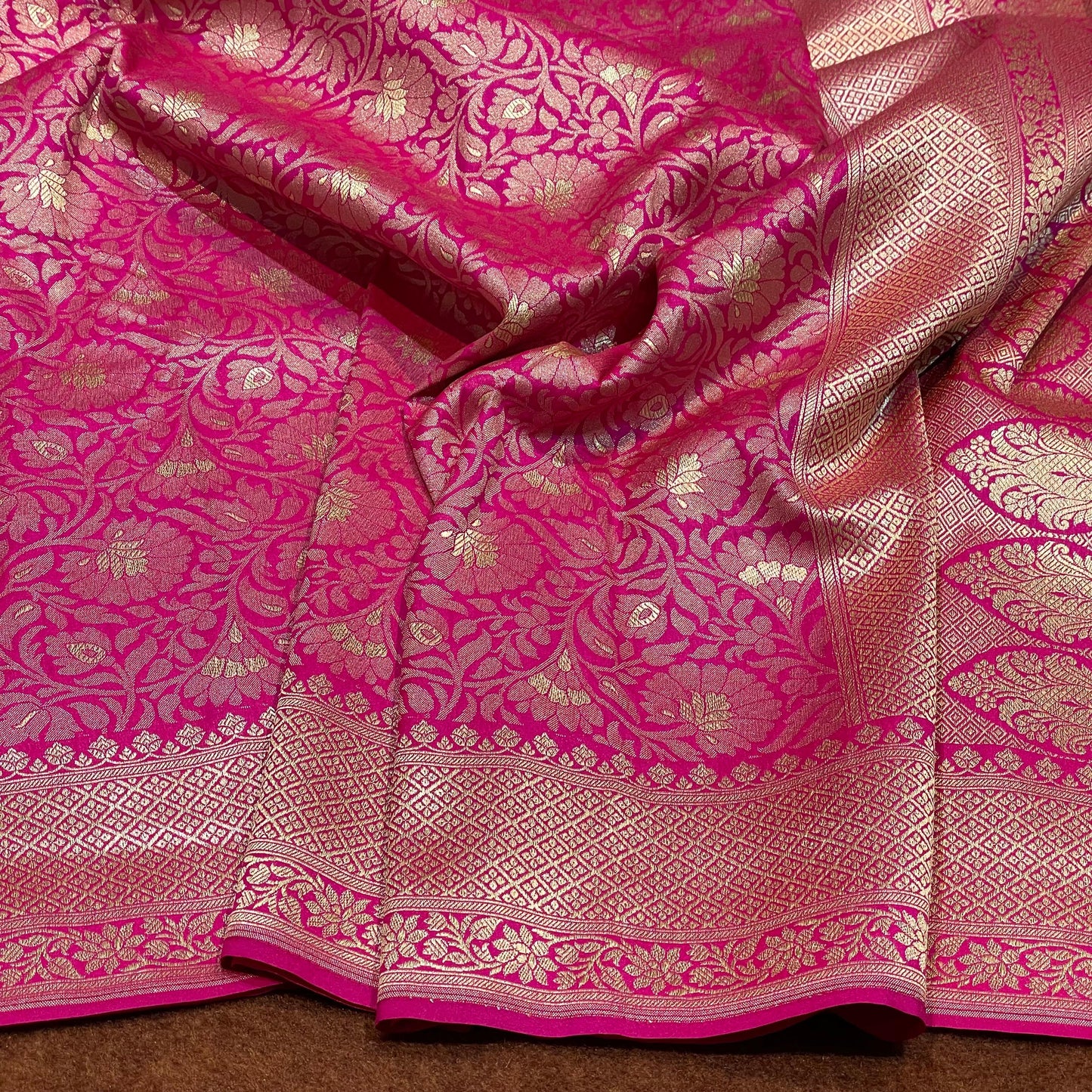 Katan Silk Tanchui Design Light Gold Zari Weaving