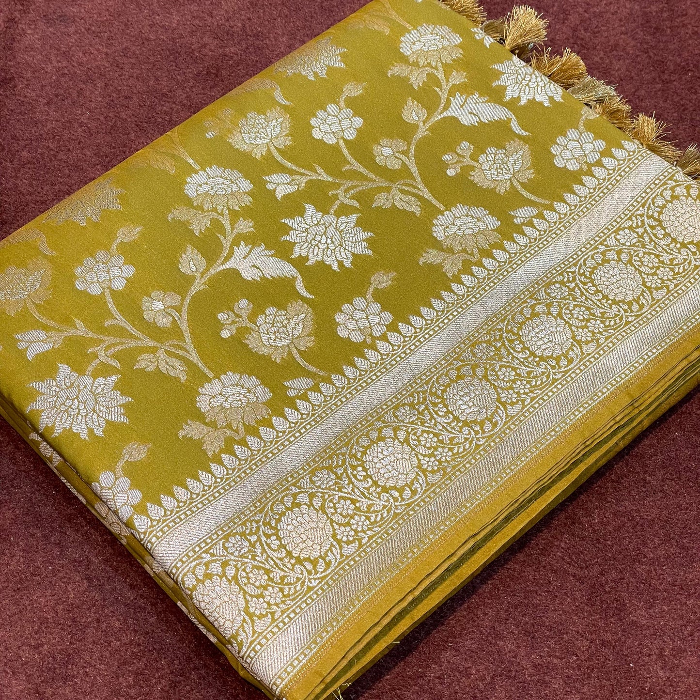 Katan Silk Saree Self Gold Zari Jangla Weave