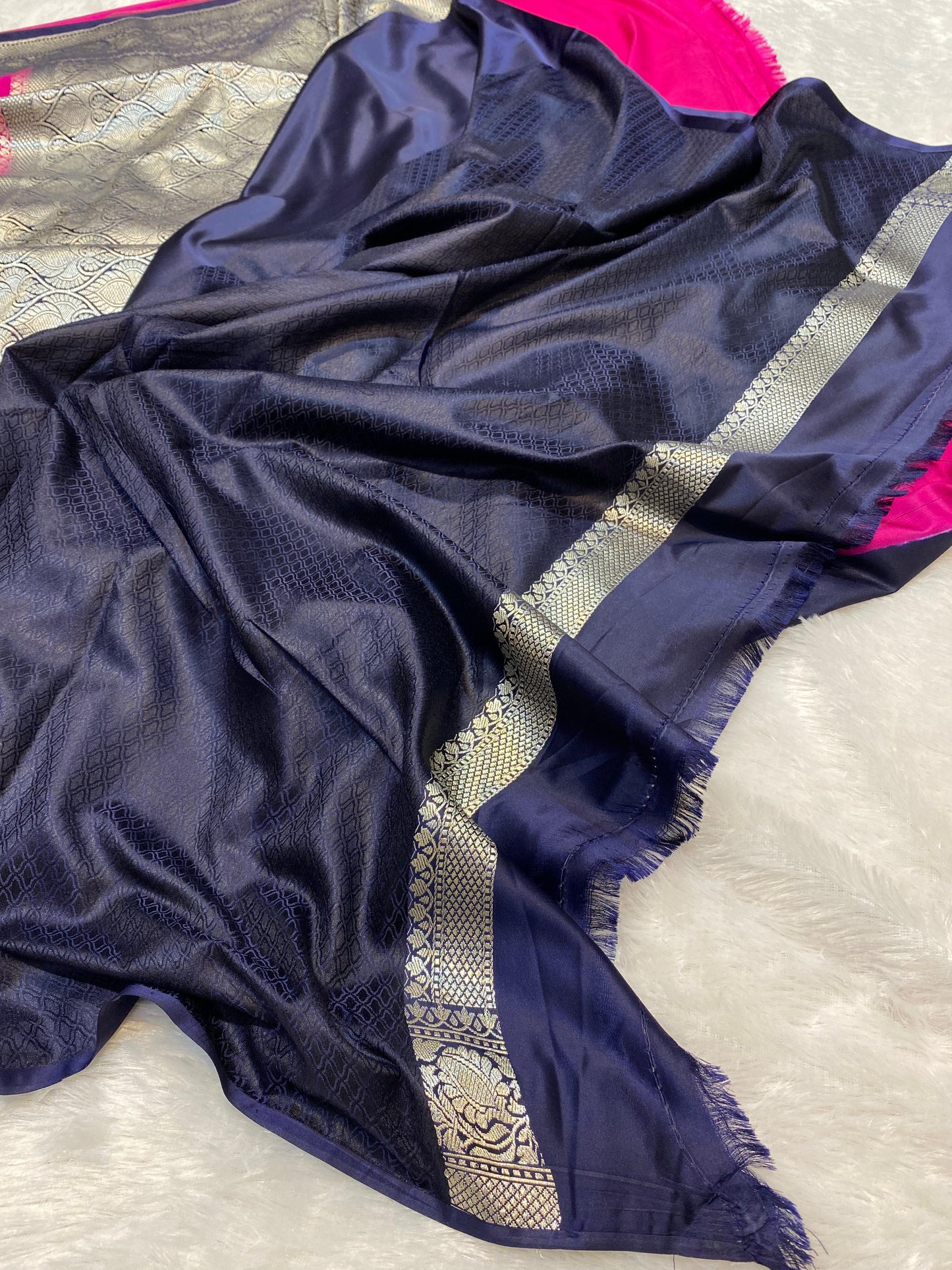 Mashru Silk Saree Rani with Navy Blue Color With Floral Border MSW37