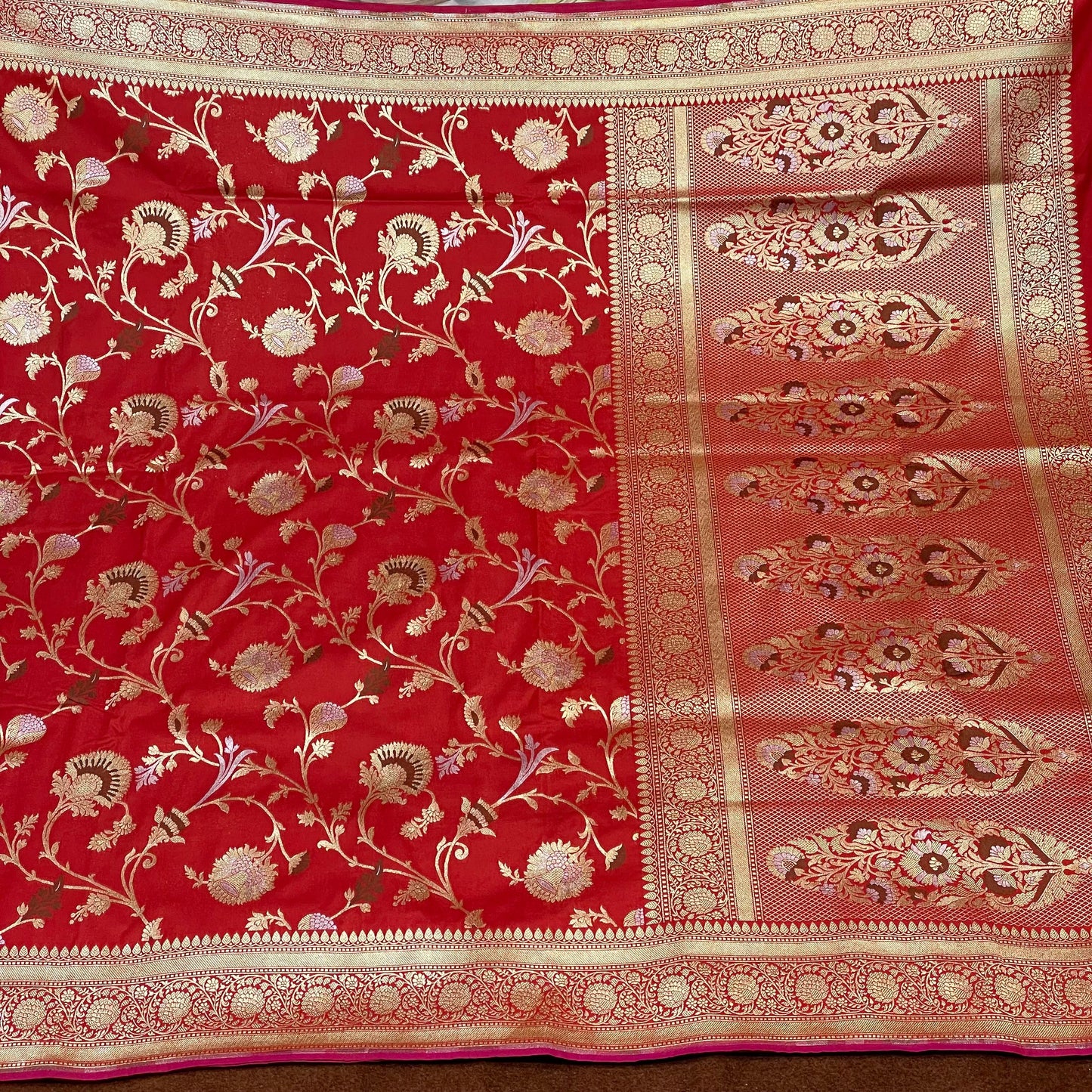 Bridal Red Katan Silk Sarees Sona Rupa Antique Zari Jangla Weave