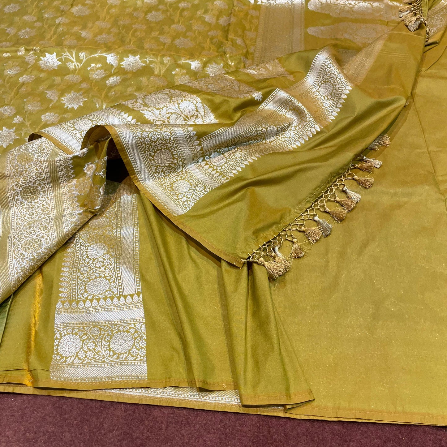 Katan Silk Saree Self Gold Zari Jangla Weave