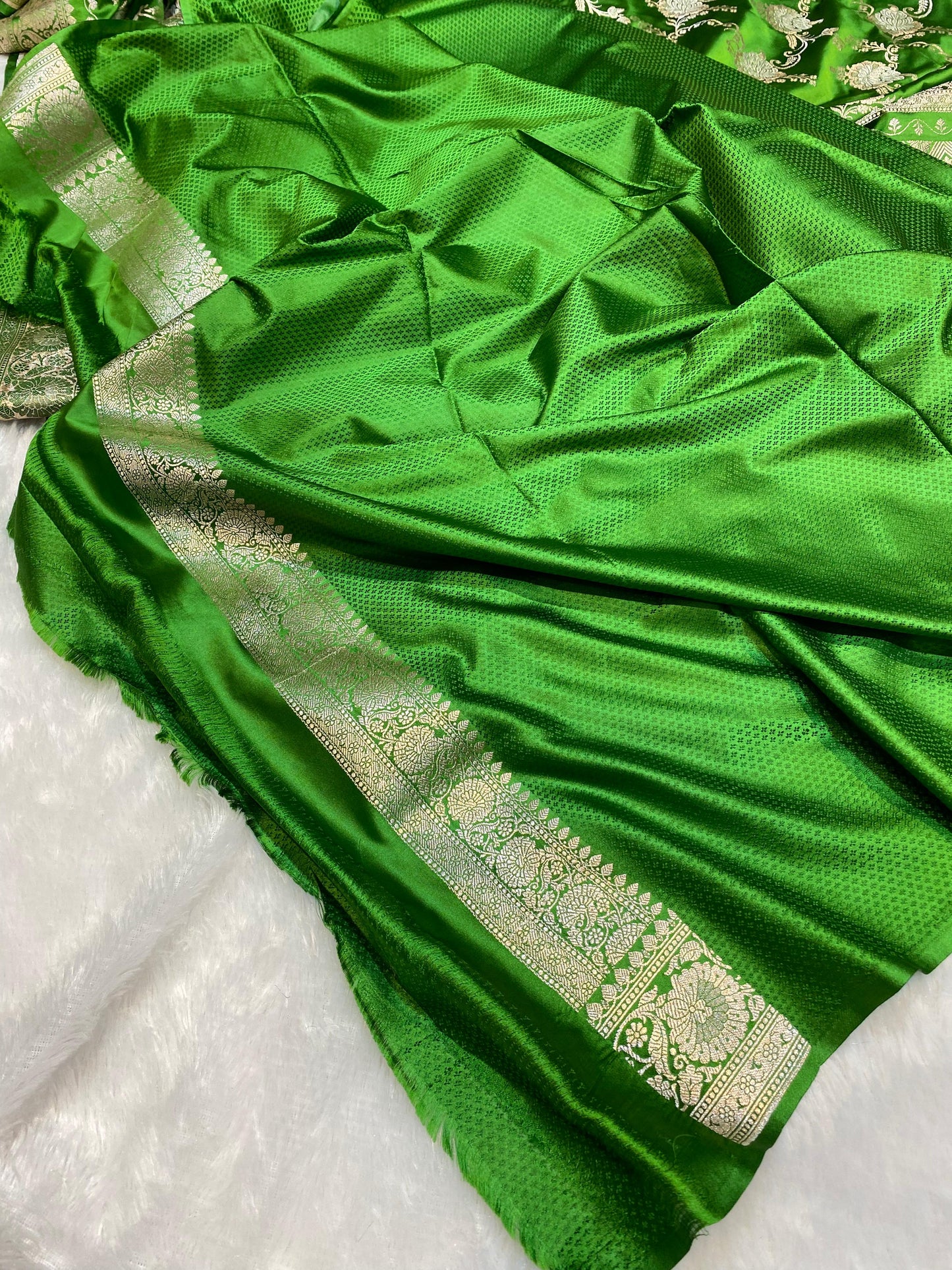Mashru Silk Saree Dime Green Color With Floral Border Sona Rupa Zari Mina Jaal Pattern MSW41