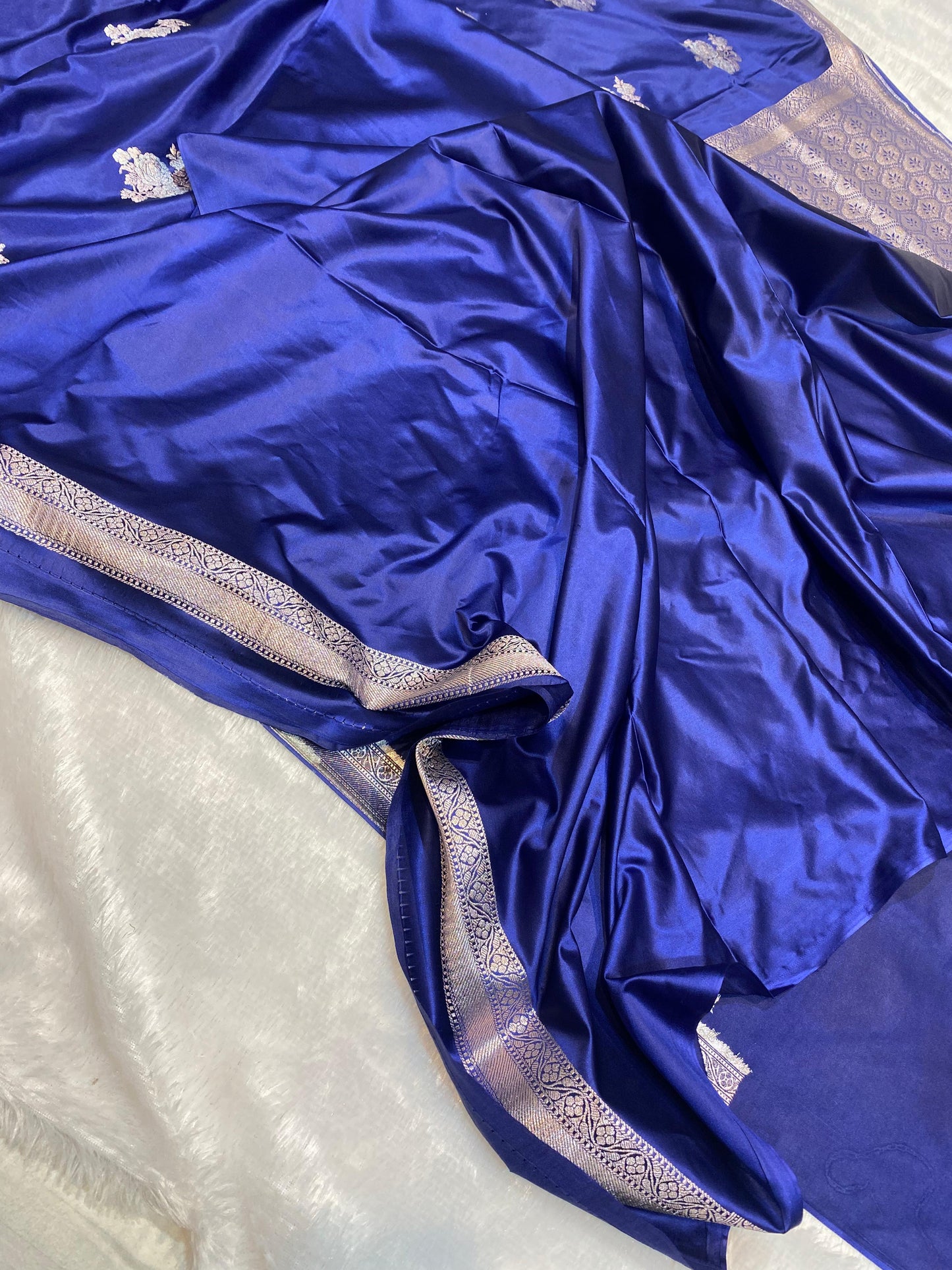Mashru Silk Saree Navy Blue Sona Rupa Zari