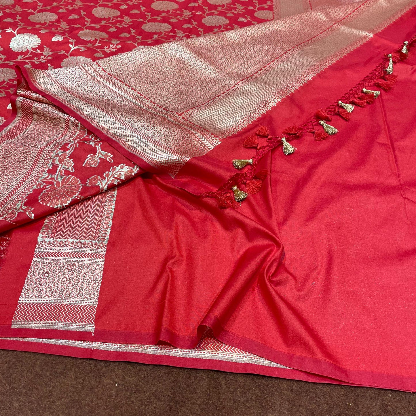 Katan Silk Saree Self Gold Zari Jangla Weave