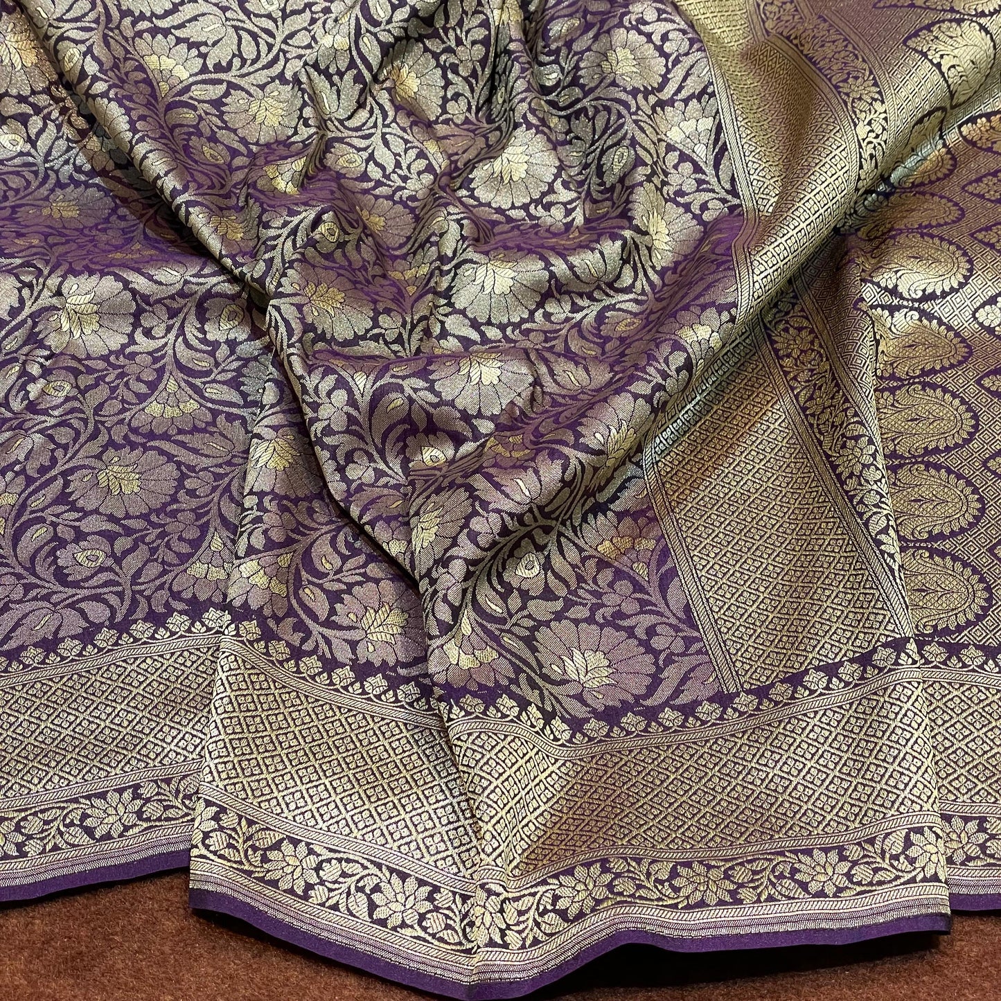 Katan Silk Tanchui Design Light Gold Zari Weaving