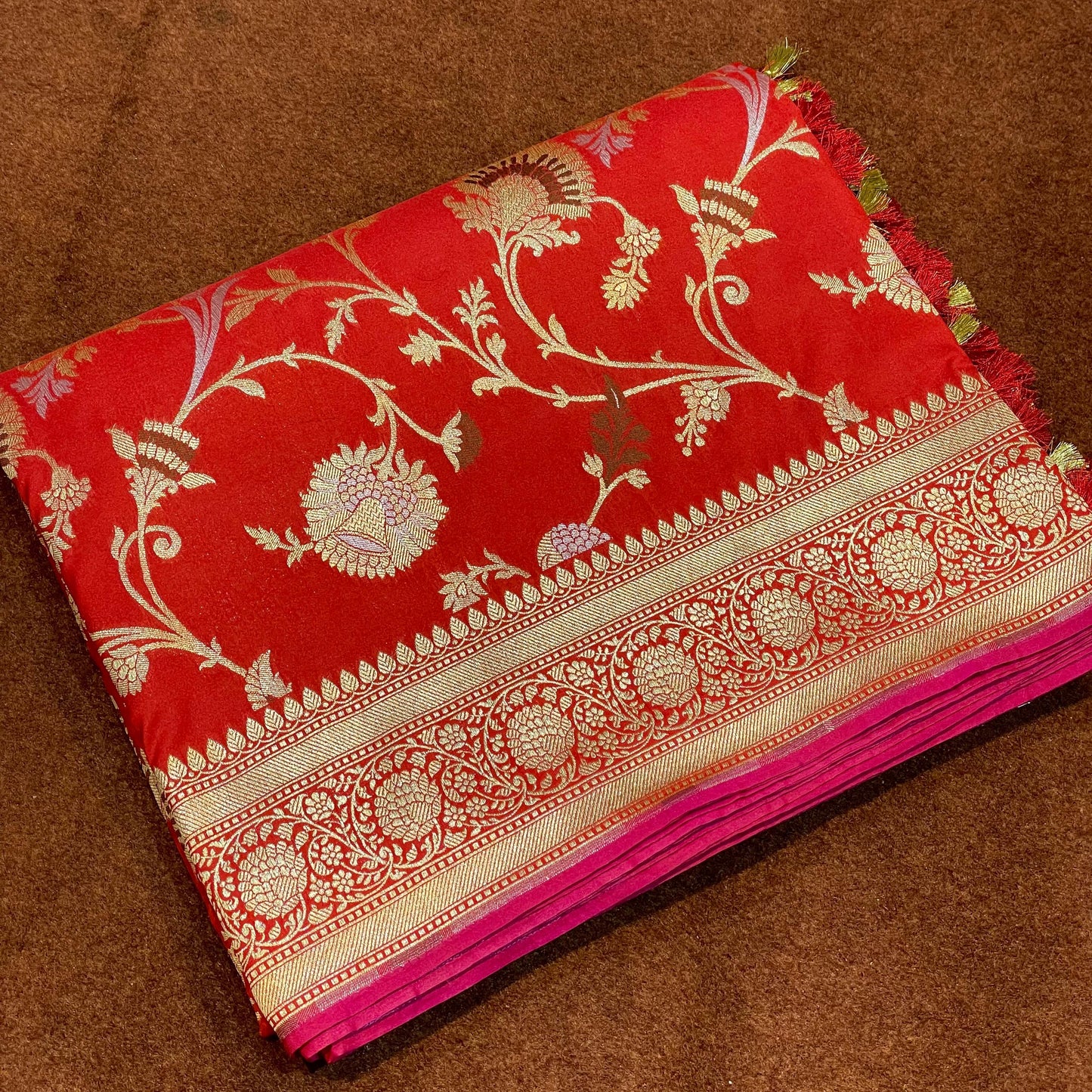 Bridal Red Katan Silk Sarees Sona Rupa Antique Zari Jangla Weave