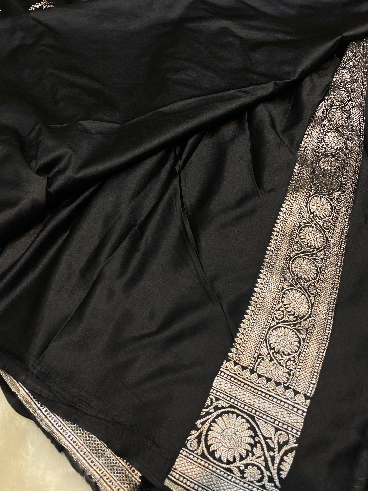 Mashru Silk Saree Black Maharani Color With Floral Border MSW29