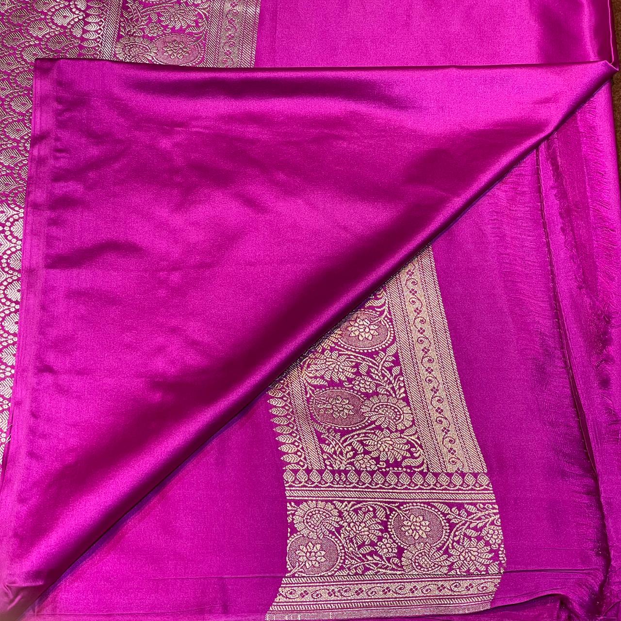Mashru Silk Saree Magenta Pink Color with Floral Border All Over Boota MSW-03