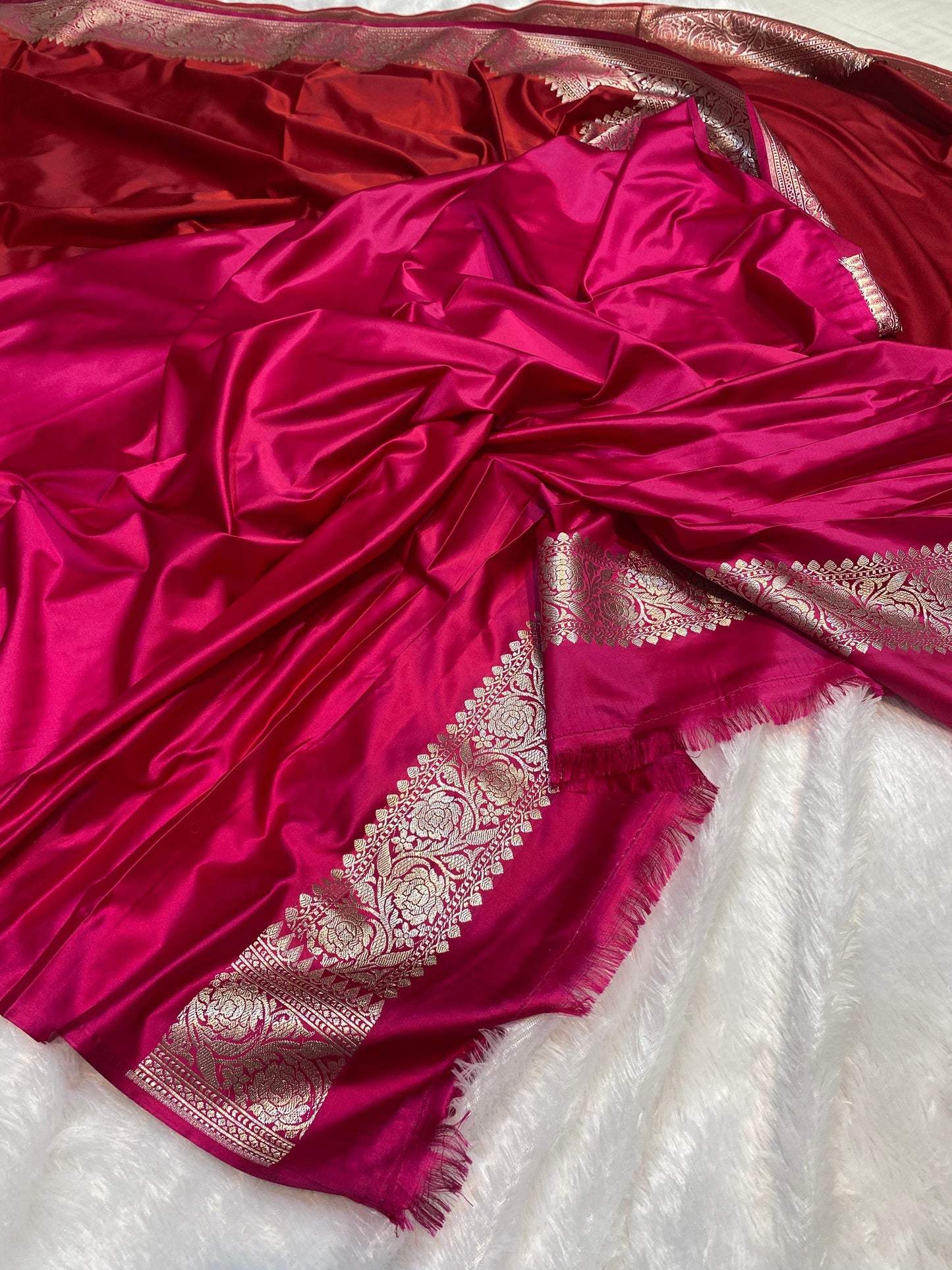 Mashru Silk Saree Rose Red with Rani Pink Color With Floral Border MSW47