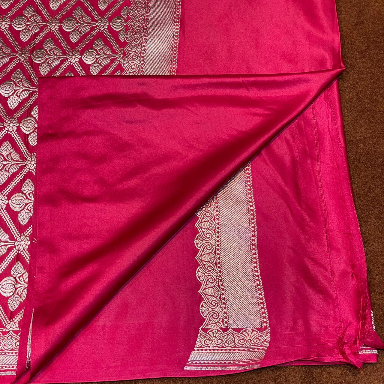 Mashru Silk Saree Cherry Red Color with Short Border Delicate Paisley/Mango Boota MSW-10