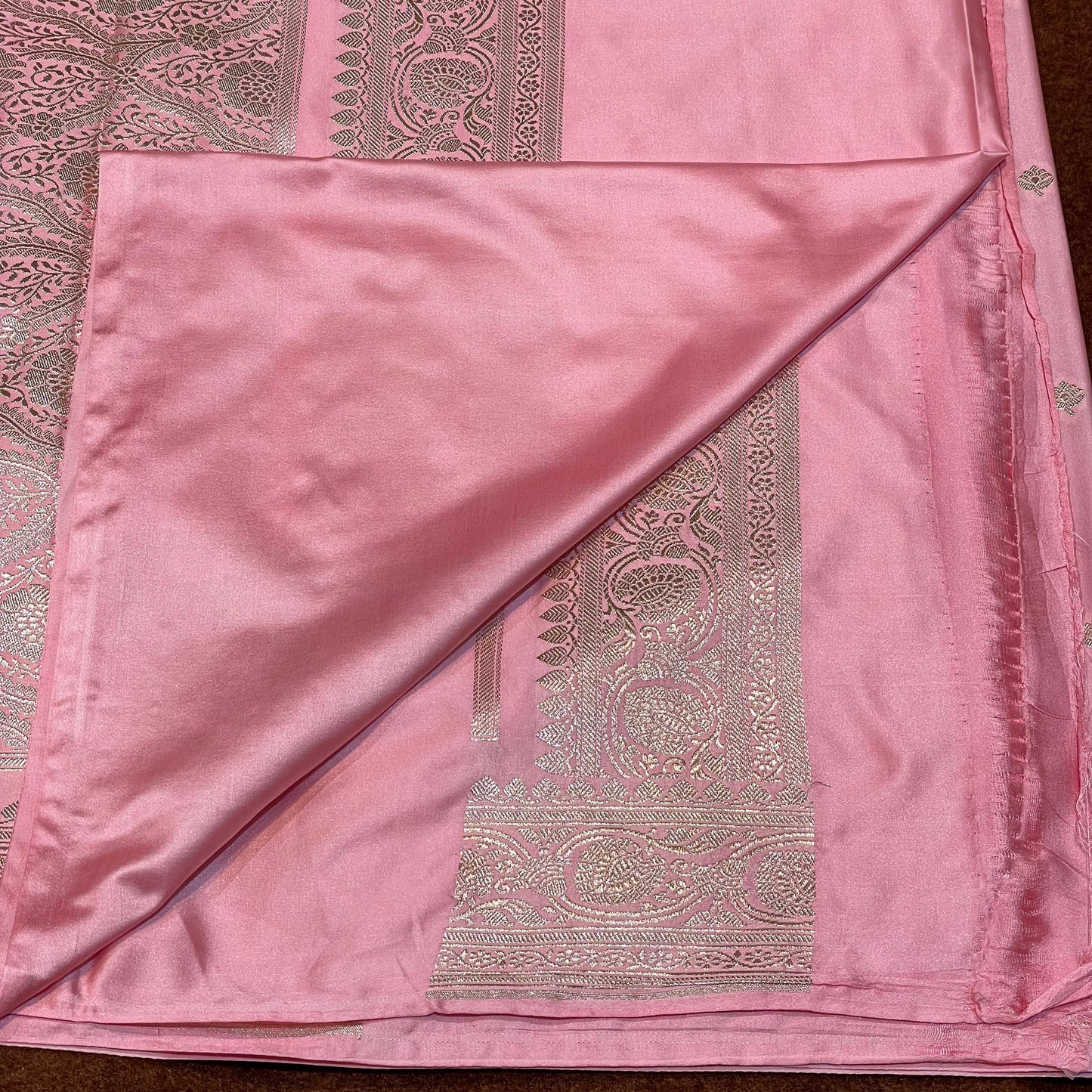 Pure Banarasi Dusty Baby Pink Color With Floral Border Mashru Silk Saree MSW-01