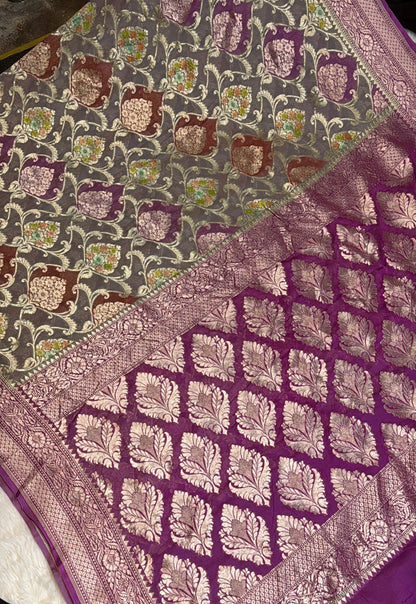 Rangkat X Minakari Original Platinum Zari Pure Khaddi Georgette Double Zari Saree