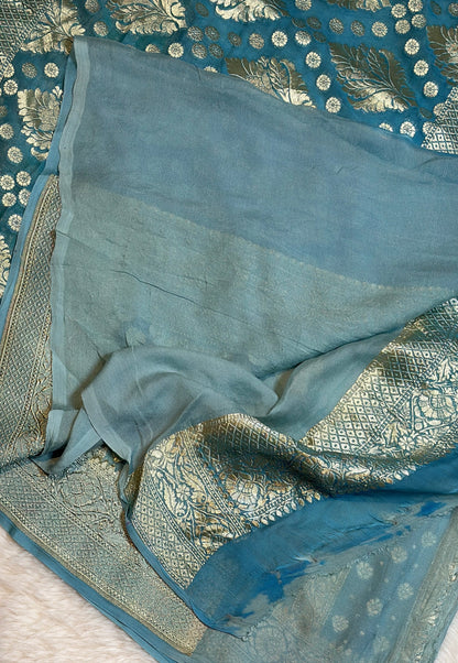 Rangkat X Minakari Original Platinum Zari Pure Khaddi Georgette Double Zari Saree