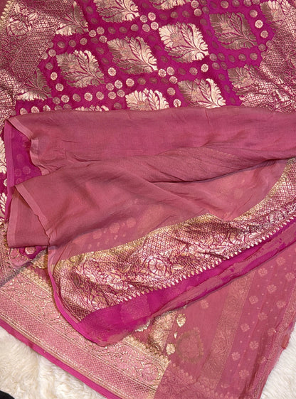 Rangkat X Minakari Original Platinum Zari Pure Khaddi Georgette Double Zari Saree