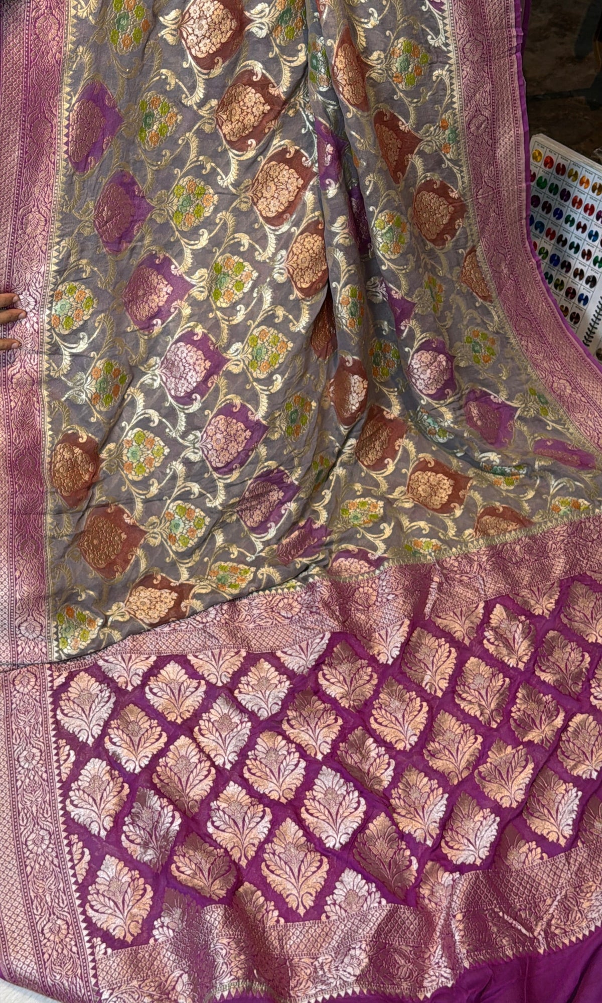 Rangkat X Minakari Original Platinum Zari Pure Khaddi Georgette Double Zari Saree