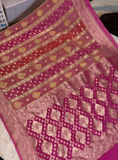 Rangkat X Minakari Original Platinum Zari Pure Khaddi Georgette Double Zari Saree