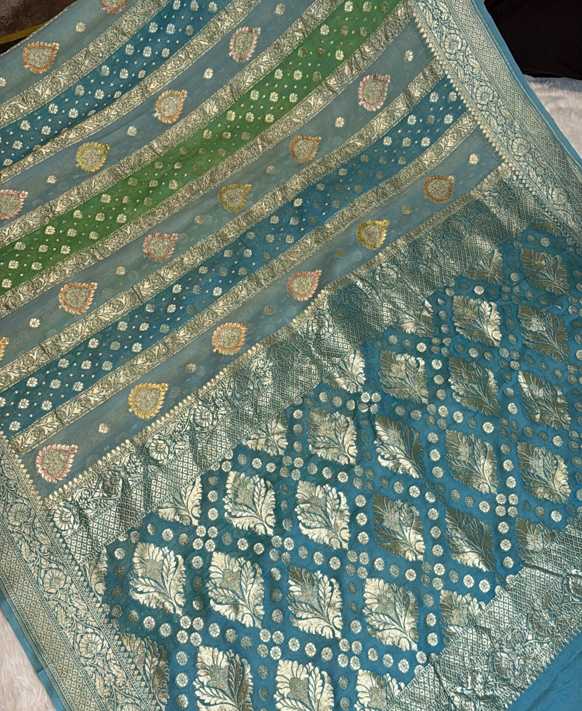 Rangkat X Minakari Original Platinum Zari Pure Khaddi Georgette Double Zari Saree