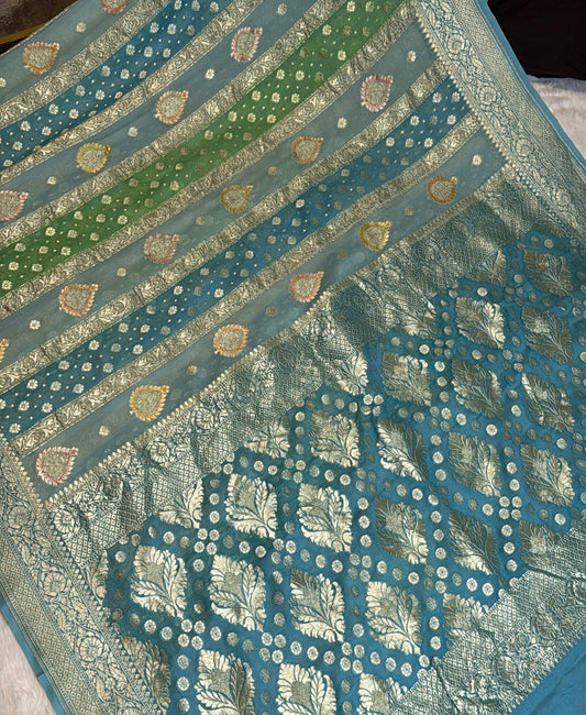 Rangkat X Minakari Original Platinum Zari Pure Khaddi Georgette Double Zari Saree