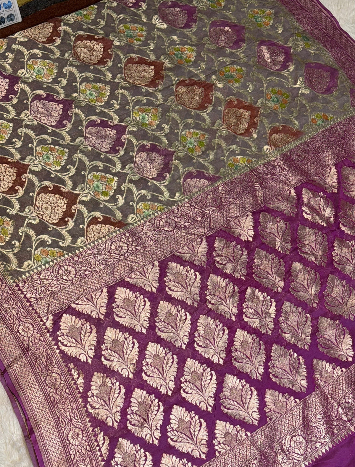 Rangkat X Minakari Original Platinum Zari Pure Khaddi Georgette Double Zari Saree