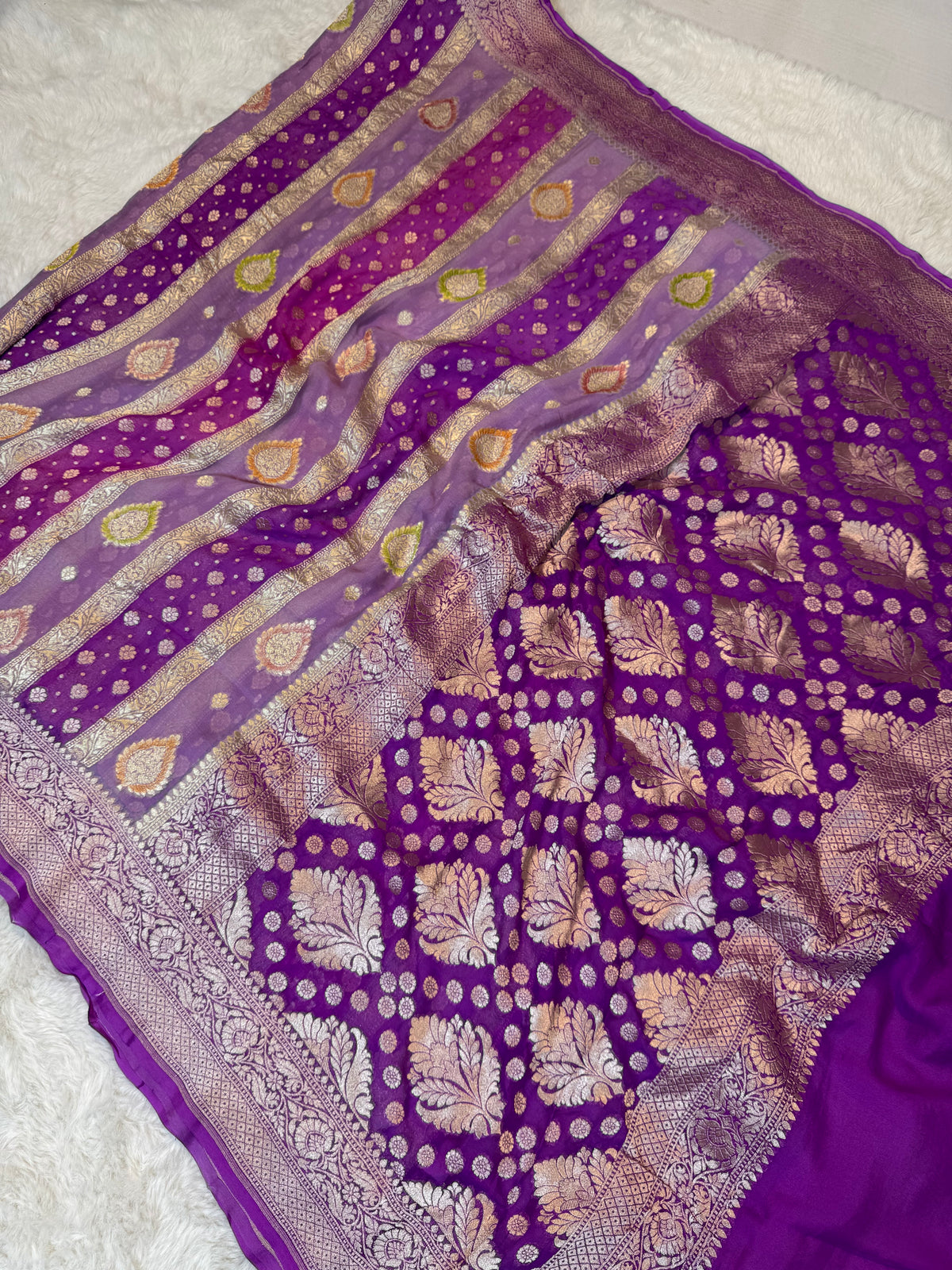 Rangkat X Minakari Original Platinum Zari Pure Khaddi Georgette Double Zari Saree
