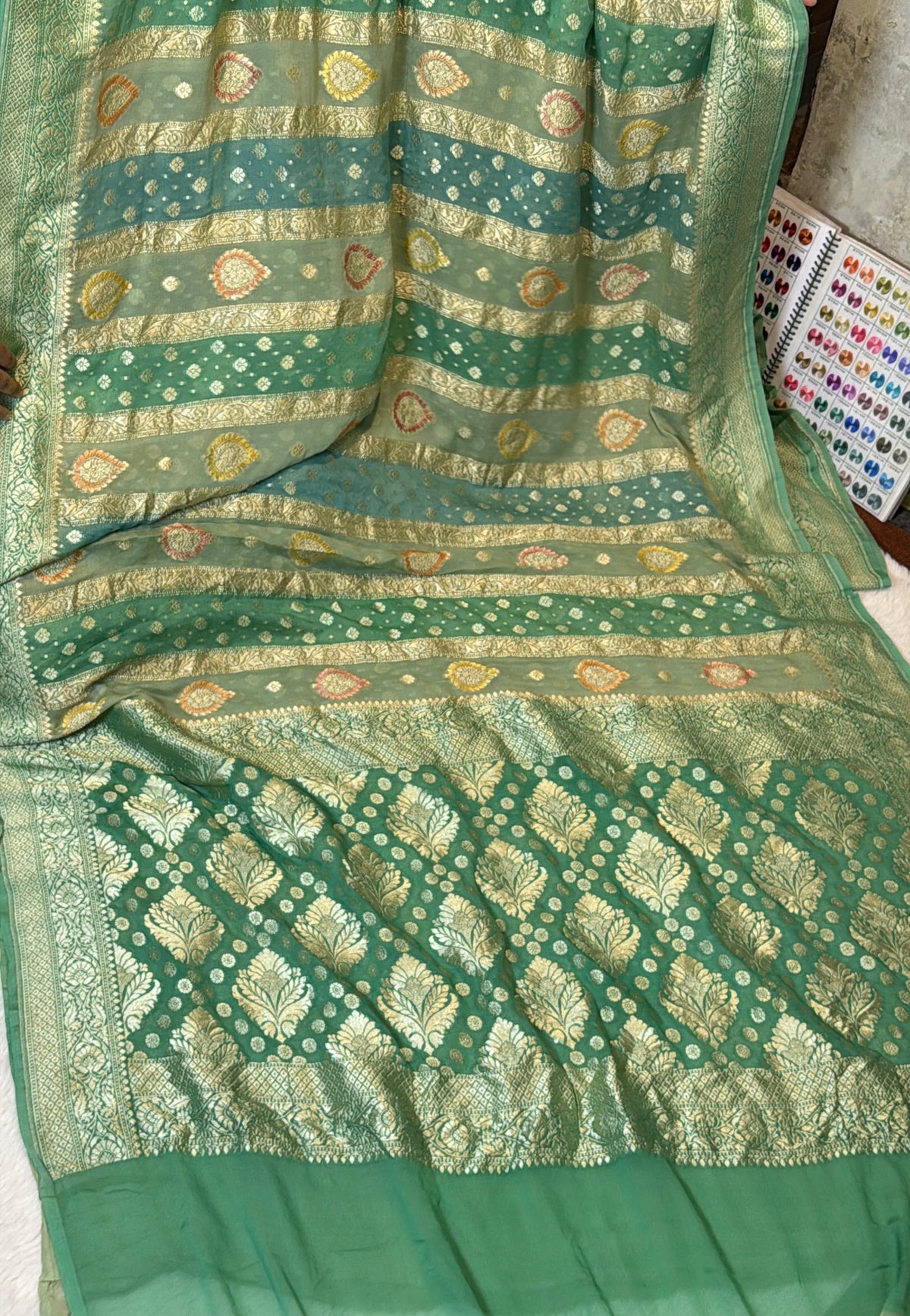 Rangkat X Minakari Original Platinum Zari Pure Khaddi Georgette Double Zari Saree
