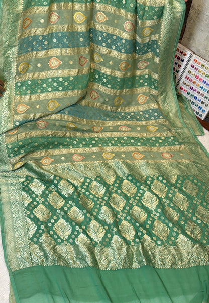 Rangkat X Minakari Original Platinum Zari Pure Khaddi Georgette Double Zari Saree