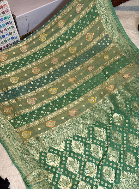 Rangkat X Minakari Original Platinum Zari Pure Khaddi Georgette Double Zari Saree