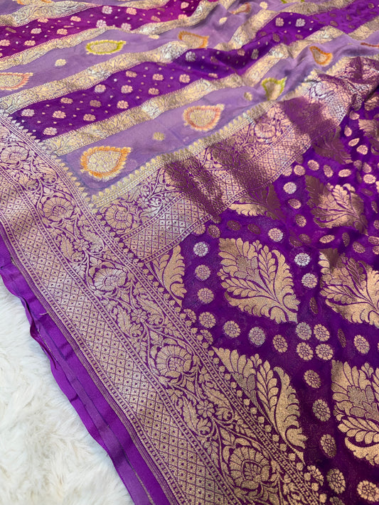 Rangkat X Minakari Original Platinum Zari Pure Khaddi Georgette Double Zari Saree