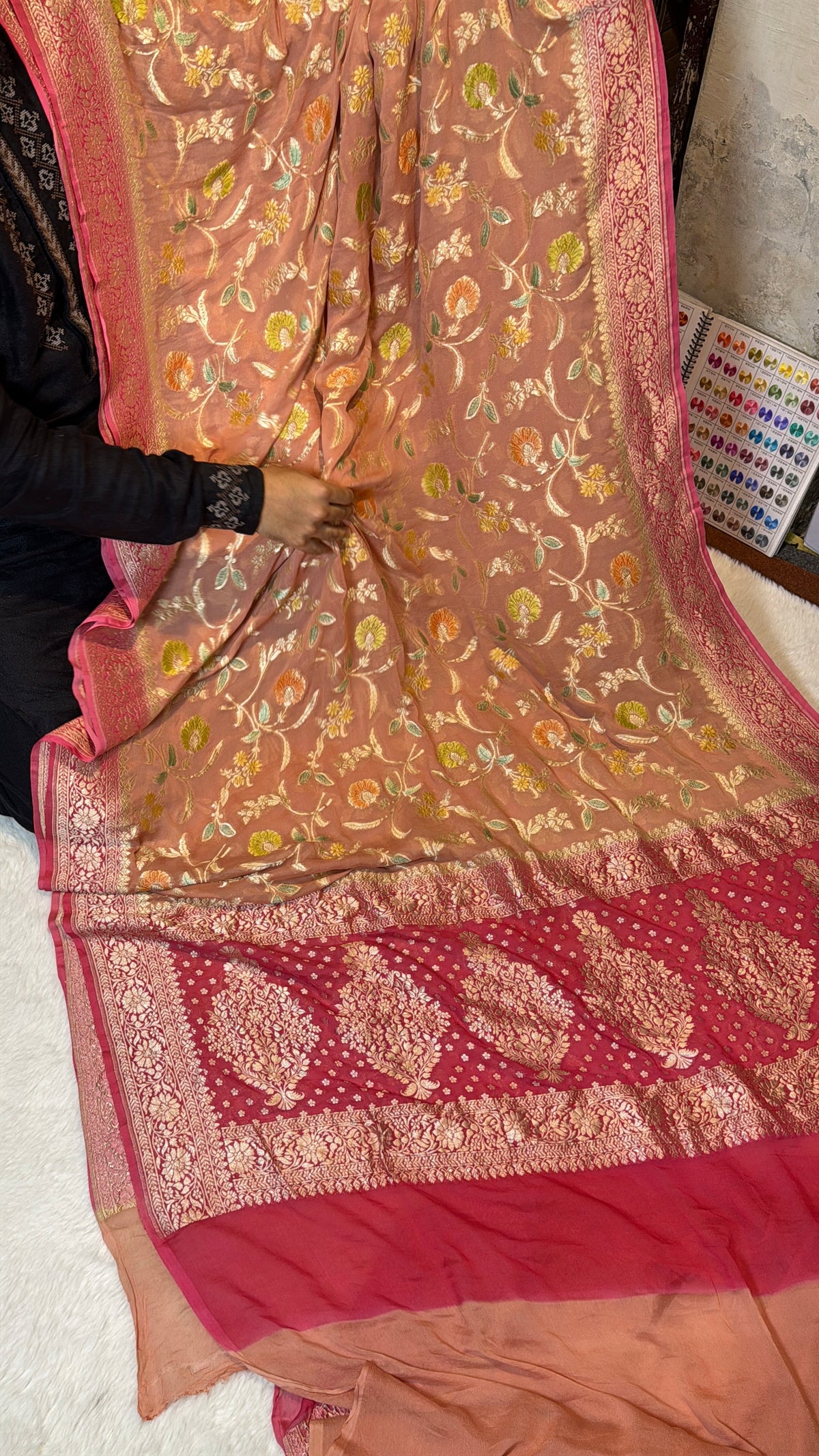 Rangkat X Minakari Original Platinum Zari Pure Khaddi Georgette Double Zari Saree