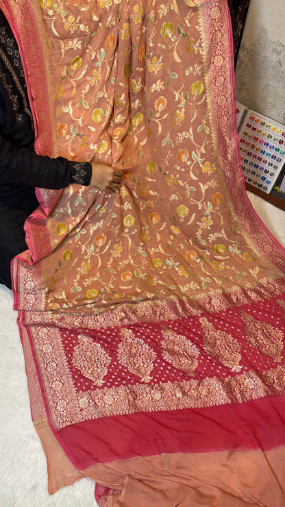 Rangkat X Minakari Original Platinum Zari Pure Khaddi Georgette Double Zari Saree