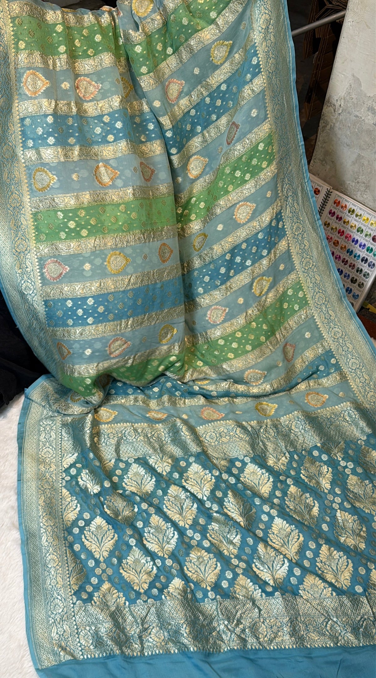 Rangkat X Minakari Original Platinum Zari Pure Khaddi Georgette Double Zari Saree
