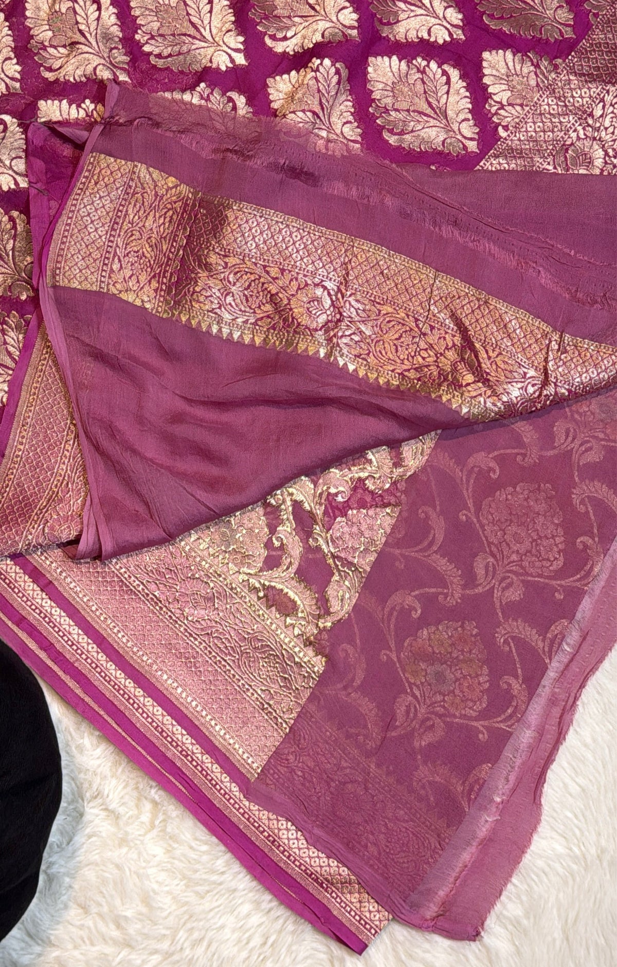 Rangkat X Minakari Original Platinum Zari Pure Khaddi Georgette Double Zari Saree