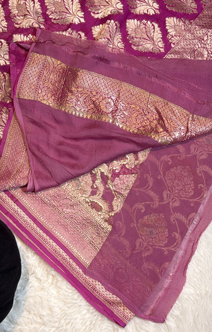 Rangkat X Minakari Original Platinum Zari Pure Khaddi Georgette Double Zari Saree