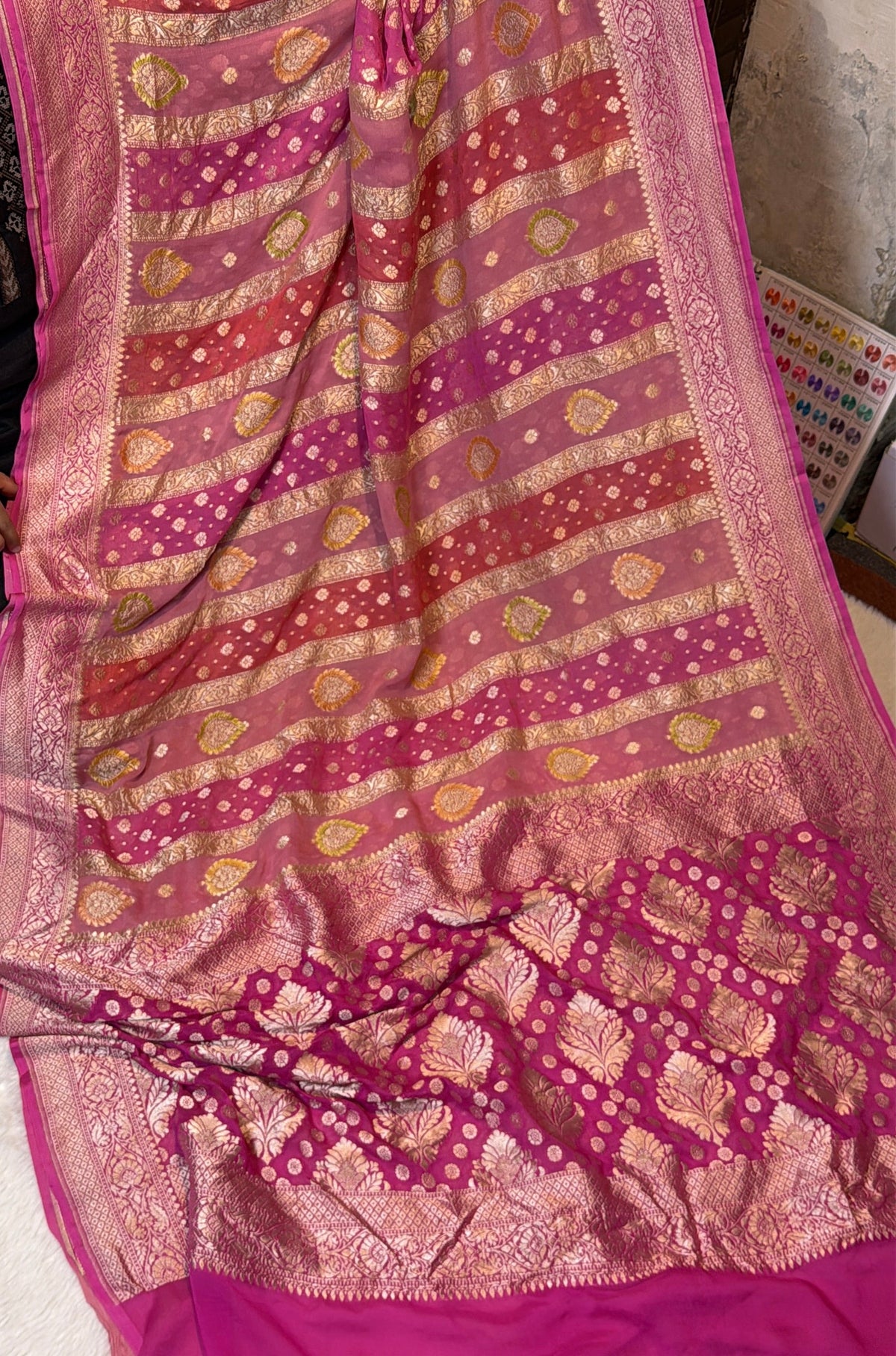 Rangkat X Minakari Original Platinum Zari Pure Khaddi Georgette Double Zari Saree