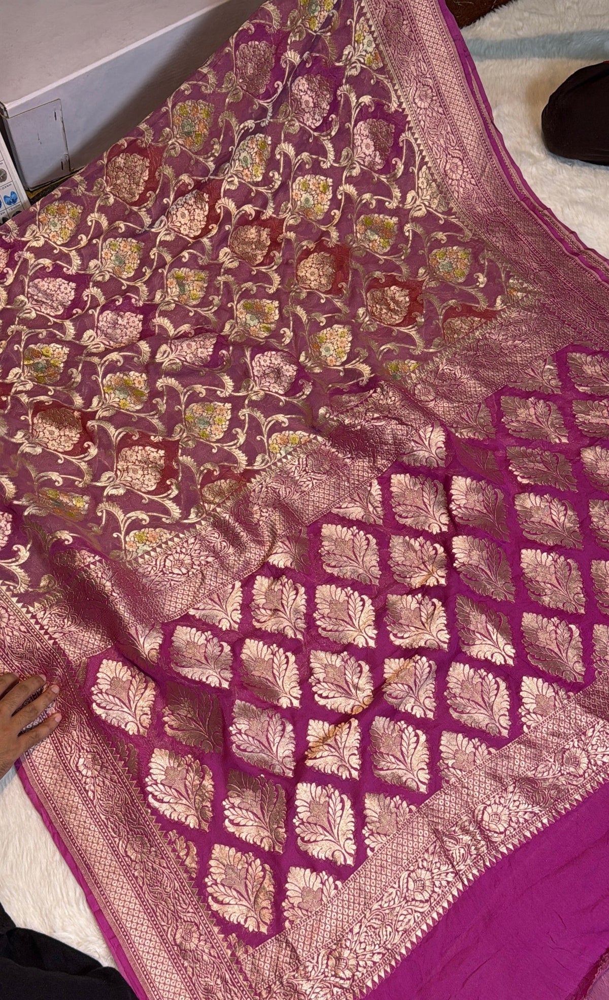 Rangkat X Minakari Original Platinum Zari Pure Khaddi Georgette Double Zari Saree
