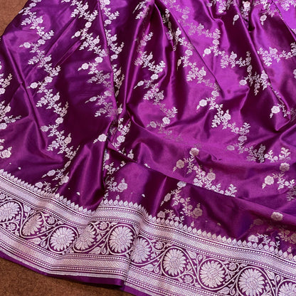 Bright Purple Laheria Water Zari Mashru Silk Saree