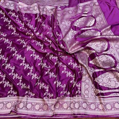 Bright Purple Laheria Water Zari Mashru Silk Saree