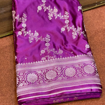 Bright Purple Laheria Water Zari Mashru Silk Saree