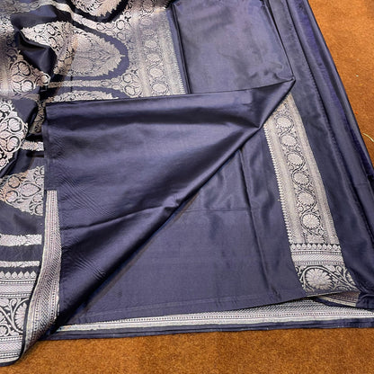 Short Navy Blue Colour Mashru Silk Saree