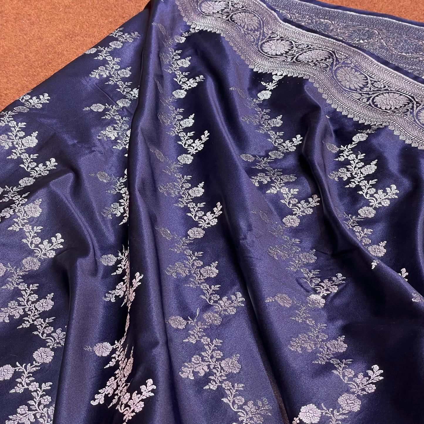 Short Navy Blue Colour Mashru Silk Saree