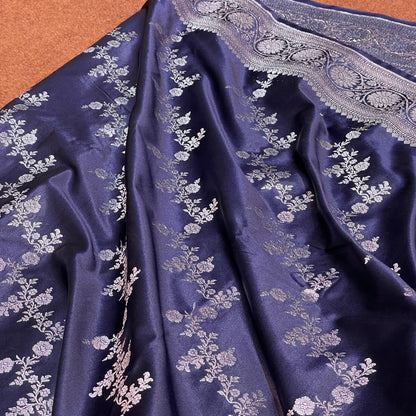 Short Navy Blue Colour Mashru Silk Saree