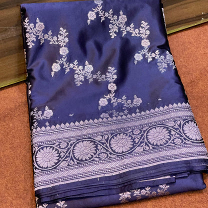 Short Navy Blue Colour Mashru Silk Saree